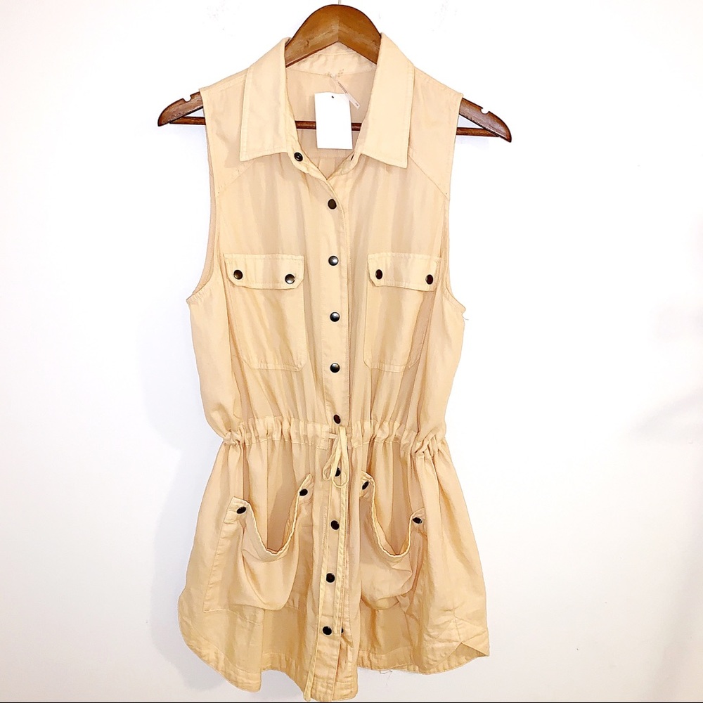 Free people NWT creamy yellow utility vest sz lg